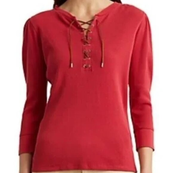 Rare Lauren Jeans Co. by Ralph Lauren Shirt M Lace Up Front - Picture 2 of 11